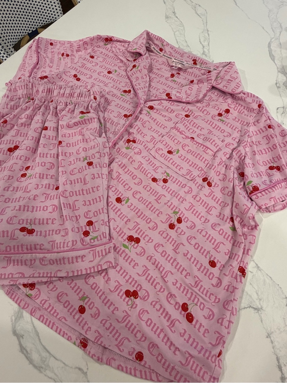 Juicy Couture Pink Cherry Print Pajama Set - Shorts & Short Sleeve Top Size 2XL